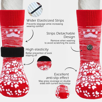 EXPAWLORER Anti Slip Dog Socks to Prevent Licking Paws, Dog Shoes for Hot Pavement, Dog Booties for Small Medium Large Senior Dogs, Traction Control Boots &amp; Paw Protectors for Hardwood Floors-Red