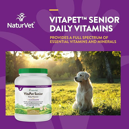 NaturVet –VitaPet Senior Daily Vitamins for Senior Dogs – Plus Glucosamine – Full Spectrum of Vitamins &amp; Minerals – Enhanced with Glucosamine for Added Joint Support – 365 Time Release Tablets