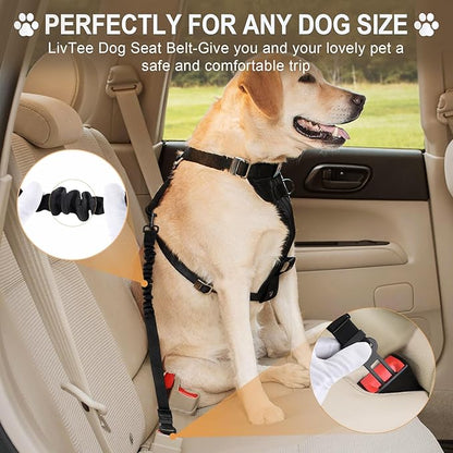 LivTee Dog Seat Belt for Car, Retractable Pet Safety Harness, Adjustable Nylon Dog Seatbelt Leash, Comfortable Dog Accessories for Vehicles (Black-2PCS)