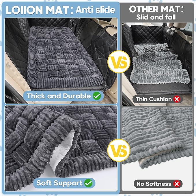 Dog Car Bed Mat, Non-Slip Backseat Extender Pet Blanket, Plaid Dog Bed for Trucks, Sedans &amp; Large SUVs, Chew-Resistant Travel Pad for Dogs, Easy Clean &amp; Scratch-Proof &amp; Comfort（56"x28.7" Gray
