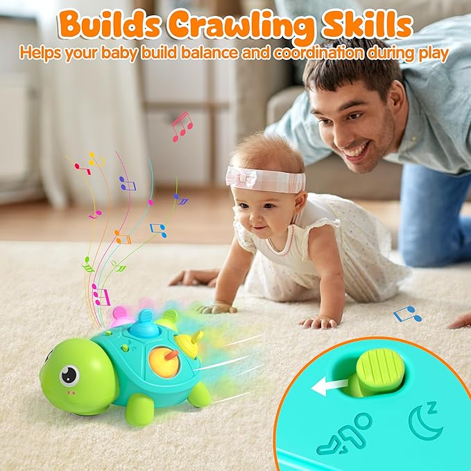 Vanmor Baby Toys 6–12 Months, Musical Turtle Infant Toy, Teething Toy with Music, Crawling Walking Toys for Babies, Early Learning Educational Toy with Light &amp; Sound, for Newborns