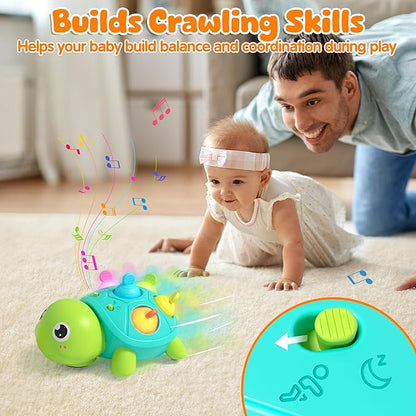 Vanmor Baby Toys 6–12 Months, Musical Turtle Infant Toy, Teething Toy with Music, Crawling Walking Toys for Babies, Early Learning Educational Toy with Light &amp; Sound, for Newborns