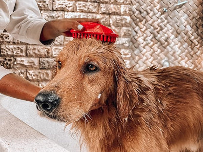 Tuff Pupper Dog Bath Brush, Silicone Pet Hair Remover Brush for Shampooing &amp; Massaging Dogs, Dog Washing Brush with Soft Rubber Bristles Gently Removes Loose &amp; Damaged Fur