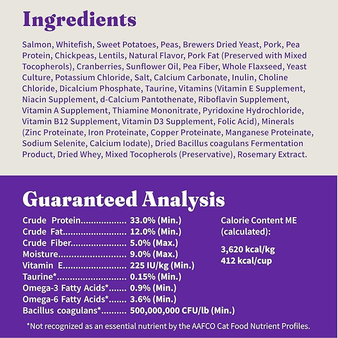 Halo Holistic Cat Food Wild Caught Salmon &amp; Whitefish Formula, Grain Free Dry Cat Food, For Healthy Weight Support, Kibble for Indoor Cats, 10 lb Bag