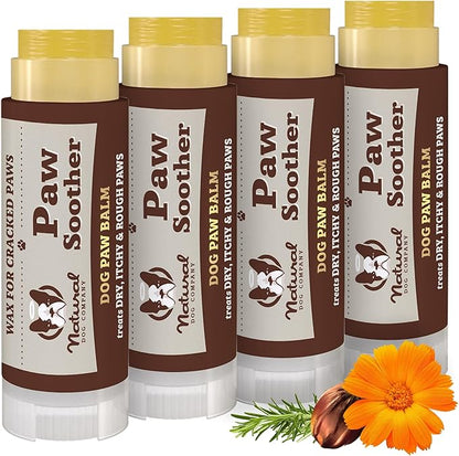 Natural Dog Company Paw Soother Balm Bundle, with 4 Travel Sticks (0.15 oz Each), Lotion, Moisturizes &amp; Soothes Irritated Paws &amp; Elbows, Protects from Cracks &amp; Wounds, Lick-Safe, Made in USA