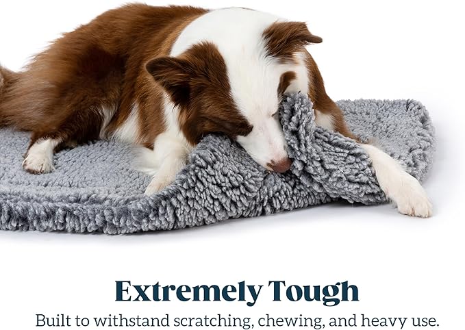 Stoutwool Indestructible Dog Bed - Fluffy Chew Proof Dog Crate Pad - Tough Kennel Pad for Aggressive Chewers - Ideal for Extra Large Breeds &amp; Fits 48-Inch Crate - 47"x29", Charcoal