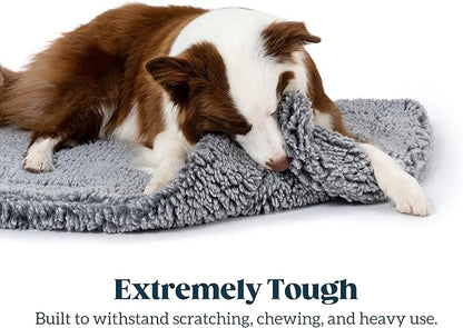 Stoutwool Indestructible Dog Bed - Fluffy Chew Proof Dog Crate Pad - Tough Kennel Pad for Aggressive Chewers - Washable, Ideal for Small Breeds &amp; Fits 24-Inch Crate - 23"x16", Charcoal