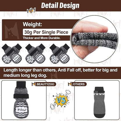 BEAUTYZOO Anti Slip Dog Socks for Small Medium Large Dogs,Paw Protector with Grips for Hardwood Floor Hot/Cold Pavement,Traction Control 3 Pairs AntiTwist Dog Shoes to Prevent Licking for Senior Dog