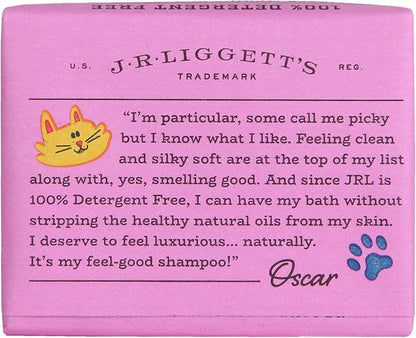 JR Liggett’s Natural Cat Shampoo Bar for Sensitive Skin - 100% Detergent Free, Non-GMO &amp; Biodegradable - Tear-Free, Hypoallergenic Formula Soothes Dry Itchy Skin - Safe for Puppies - 3.5 oz Bar
