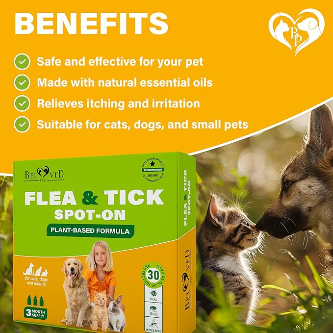 Flea and Tick Prevention for Small Dogs &amp; Cats, Rabbits - Natural Flea Treatment &amp; Pest Control - Topical Flea &amp; Mosquito Repellent for Puppy and Kitten - All Pets