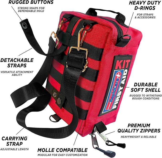 Rapid Care First Aid Kit – 300+ Piece Emergency Medical Kit with Bonus 95-Piece Travel Pack – Outdoor, Workplace, and Home Use – Color Coded &amp; Labeled for Quick Access