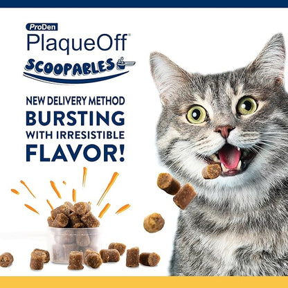 ProDen PlaqueOff Scoopables: Salmon-Flavored Dental Bites for Cats - Natural Kelp Formula for Plaque &amp; Tartar Control, Freshens Breath- 45 Scoops