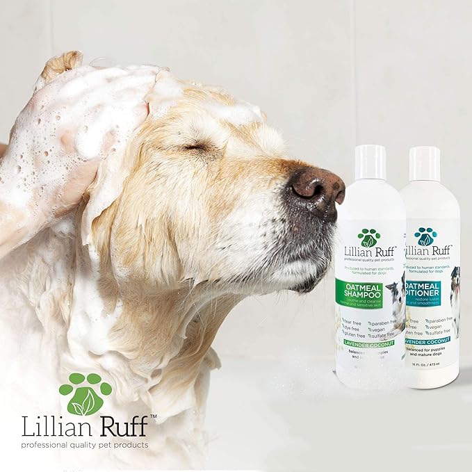 Lillian Ruff Calming Oatmeal Pet Shampoo &amp; Conditioner for Dry Skin &amp; Itch Relief with Aloe &amp; Hydrating Essential Oils - Replenish Moisture &amp; Deodorize - Dog Shampoo &amp; Conditioner for Sensitive Skin