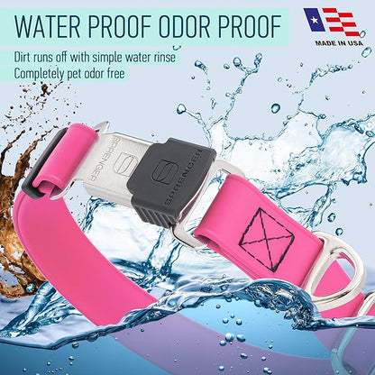 Dogline Biothane Waterproof Dog Collar with Herm Sprenger Black Stainless Steel Quick Release Buckle – Heavy Duty Tactical Durable Collar for Dogs – Comfortable and Safe Pet Collar W 1" L 15-25" Pink