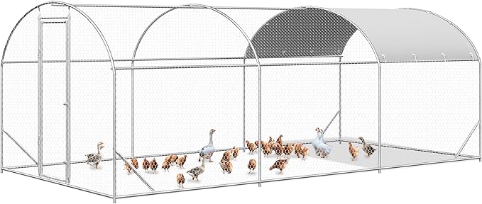 Large Metal Chicken Coop, Walk-in Chicken Run Pen with Waterproof Cover, Dome Roof Poultry Cage for Outdoor, Backyard, Farm (8.96&