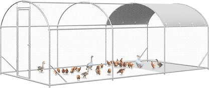 Large Metal Chicken Coop, Walk-in Chicken Run Pen with Waterproof Cover, Dome Roof Poultry Cage for Outdoor, Backyard, Farm (8.96&