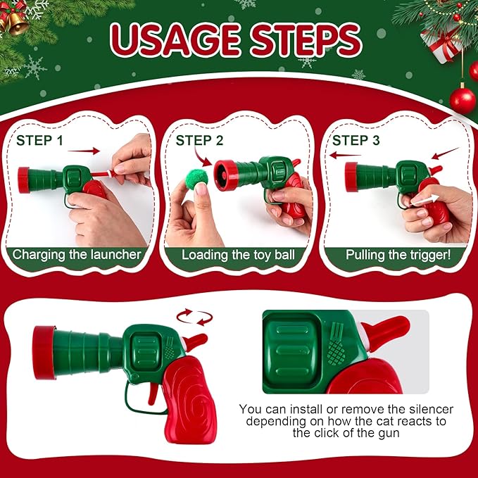 Cat Toy Set (2+60) - Pom Pom Balls &amp; Launchers, Interactive Enrichment Toys