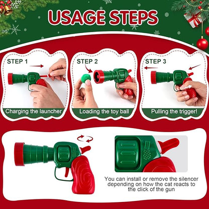 Cat Toy Set (2+60) - Pom Pom Balls &amp; Launchers, Interactive Enrichment Toys