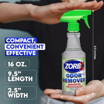 ZORBX Unscented Odor Eliminator for Strong Odor 16 Fl Oz - Used in Hospitals &amp; Healthcare Facilities - Advanced Trusted Formula, Fast-Acting Odor Remover Spray for Dog, Cat, House &amp; Carpet