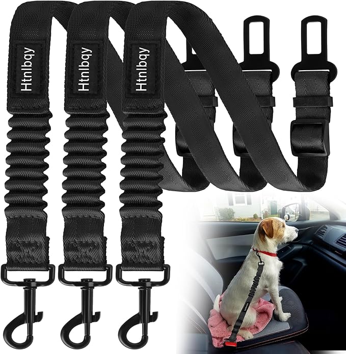 Thickened Dog Seat Belt for Car, 3 Pack Set Retractable Dog Car Leash Adjustable Dog Seat Belt for Vehicle Nylon Pet Safety Seat Belts Heavy Duty &amp; Elastic,Seat Belt for Large Dogs in Car, Black
