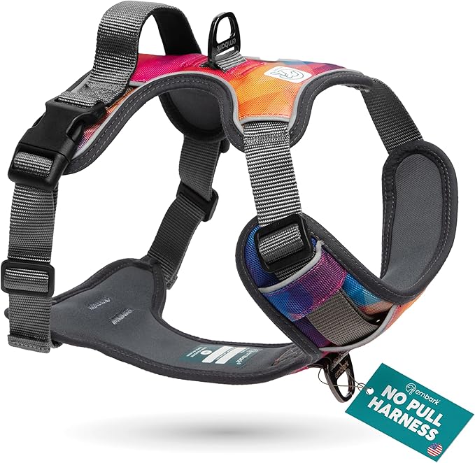 Embark Adventure Dog Harness, Reflective Trim No Pull Harness for Medium Sized Dog - Military Grade Nylon, Front Clip with Gel Lined Handle. Soft &amp; Padded Puppy