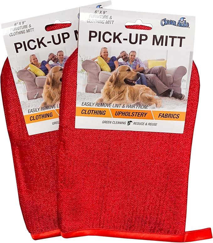 Hair Magnet Pet Fur Removal Mitt, Lint, Fur, and Dander Cleanup for Furniture, Clothing, and Upholstery, Reusable, Durable, Quick &amp; Easy Cleaning, Red, 2-Pack