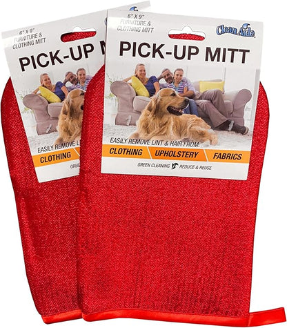 Hair Magnet Pet Fur Removal Mitt, Lint, Fur, and Dander Cleanup for Furniture, Clothing, and Upholstery, Reusable, Durable, Quick &amp; Easy Cleaning, Red, 2-Pack
