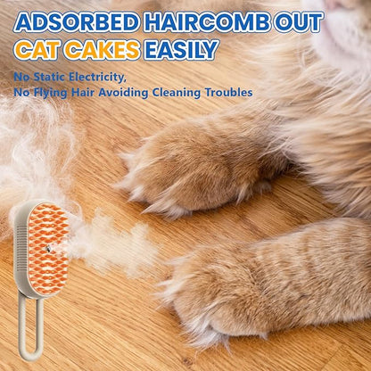 4 in 1 Cat Steam Brush for Shedding, Rechargeable Steam Pet Brush for Dog and Cat, Anti-Static, Massage, Cleaning, Shedding &amp; Combing All In One!(Brown)