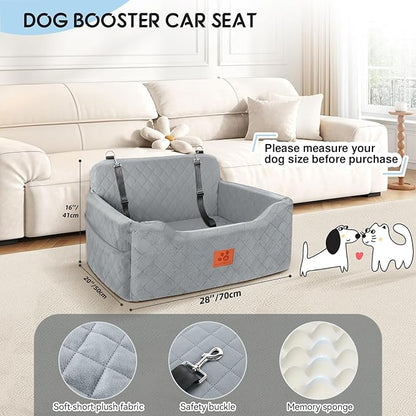 Dog Car Seat for Medium/Large Dogs, Dog Booster Seat for Pet Under 50lbs or 2 Small, Detachable and Washable Pet Car Seat,Multi-Functional Pet Travel Bed for Backseat(Grey)
