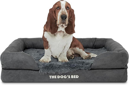 The Dog’s Bed, Large Grey Fur, Memory Foam, Pain Relief: Arthritis, Hip &amp; Elbow Dysplasia, Post Surgery, Lameness, Supportive, Calming, Waterproof Washable Cover, Veterinary Approved