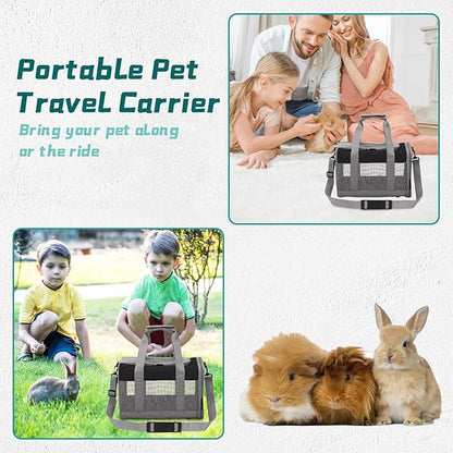 PINVNBY Bunny Carrier for Travel Camping Outdoor, Small Pet Carrier, Guinea Pig Carrier, Breathable Pet Portable Hand Bag for Hamster Bunny Guinea Pig（Black &amp; Gray）