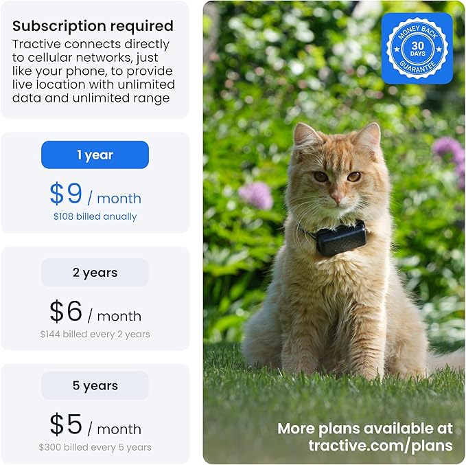 Tractive Smart Cat GPS Tracker | Real-Time Location &amp; Wellness Monitoring for Cats 6.5 lbs+ | Territory &amp; Location History | Up to 5-Day Battery | Breakaway Collar Included (Mint)