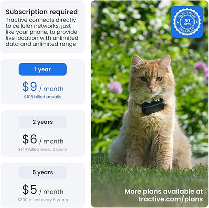 Tractive Smart Cat GPS Tracker | Real-Time Location &amp; Wellness Monitoring for Cats 6.5 lbs+ | Territory &amp; Location History | Up to 5-Day Battery | Breakaway Collar Included (Brown)