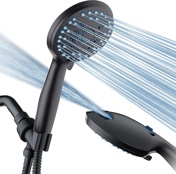 AquaCare High Pressure 8-mode Handheld Shower Head - Anti-clog Nozzles, Built-in Power Wash to Clean Tub, Tile &amp; Pets, Extra Long 6 ft. Stainless Steel Hose, Wall &amp; Overhead Brackets
