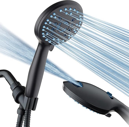 AquaCare High Pressure 8-mode Handheld Shower Head - Anti-clog Nozzles, Built-in Power Wash to Clean Tub, Tile &amp; Pets, Extra Long 6 ft. Stainless Steel Hose, Wall &amp; Overhead Brackets