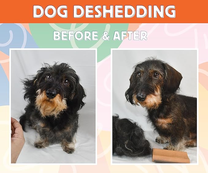 Jocomb Wooden Deshedding Brush for Dogs, Cats &amp; Horses - Gentle Grooming Tool for Thick, Short &amp; Wiry Coats - Dematting Pet Brush for Shedding Control &amp; Comfort