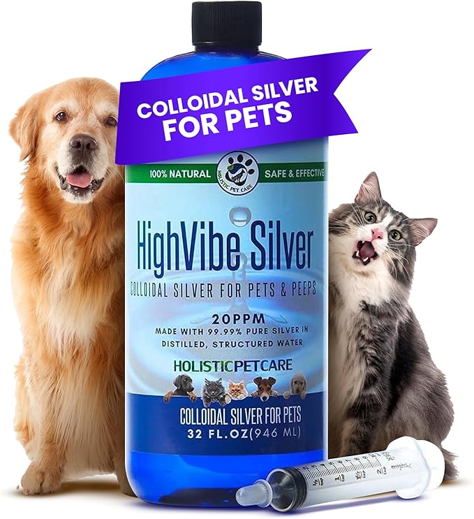 Colloidal Silver for Dogs &amp; Cat Wound Care, Immune Support &amp; Skin Solution - All Pet Health Care for Itch, Sores, Wounds, Hotspots &amp; More with Syringe (32 oz)
