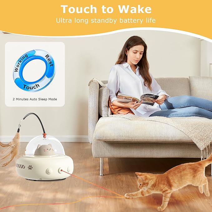 hooroor 2-in-1 UFO Laser Cat Toy – Automatic Motion with Feather, Rechargeable Smart Sensor Interactive Toy for Indoor Cats &amp; Dogs, Fun Exercise &amp; Play, Perfect Pet Gift