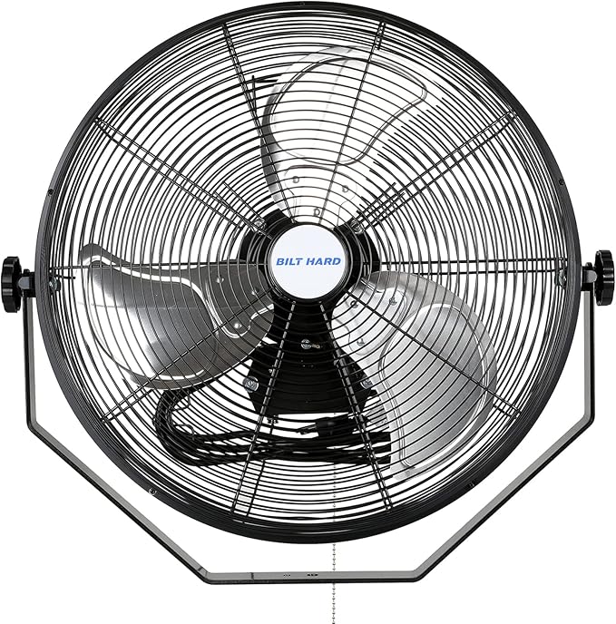BILT HARD 4600 CFM 20 in. Industrial Wall Mount Fan, 3-Speeds High Velocity Wall Fan with Sealed Motor, Heavy Duty Metal Barn Fans for Garage, Commercial, Greenhouse, Warehouse &amp; Shop Use