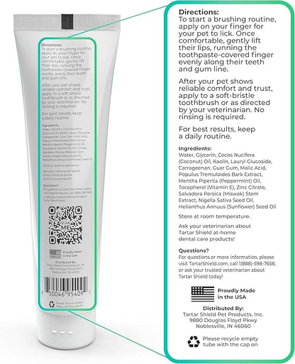 Tartar Shield Pro Care – Natural Enzymatic Pet Toothpaste Kit – Protects Against Plaque &amp; Tartar - Freshens Breath &amp; Removes Stains – Cleans Teeth and Gums – for Dogs &amp; Cats - Coconut Flavor, 3 Oz.
