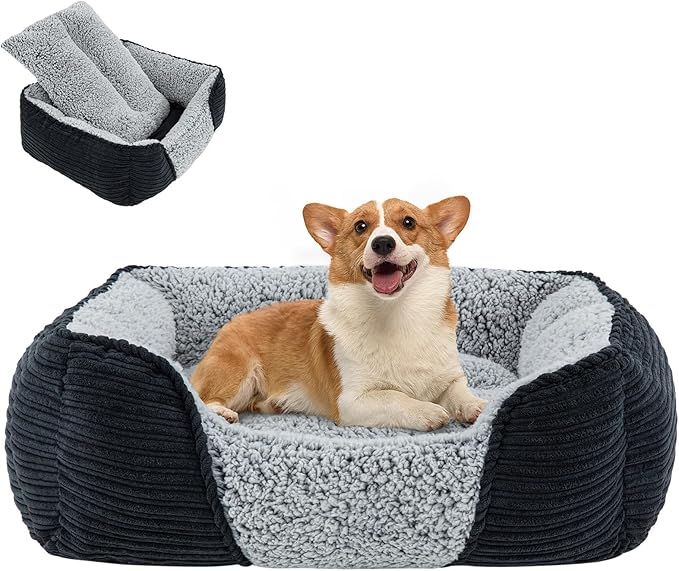Miguel Washable Dog &amp; Cat Bed with Removable Cushion for Medium &amp; Small Dogs, Easy to Wash Pet Sofa Bed with Side Bolster, Anti-Slip Bottom, Black, 30 Inch