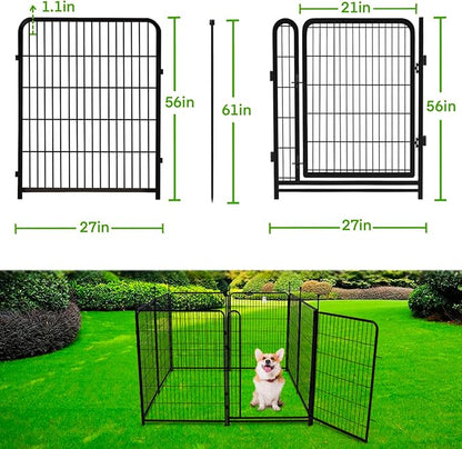 Tall Garden Fences and Borders for Dogs, 4.6ft High Dog Fence, 10 Panels Total 22.1Ft Long, Gate 21 inches Wide with Low Sills, Animal Barrier Fence, Metal Fence Panels, Flower Bed Fencing