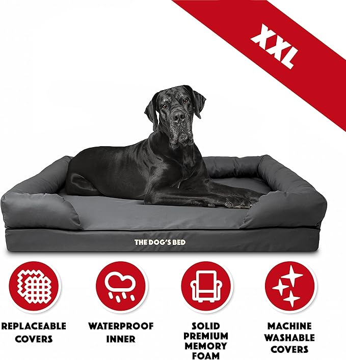 The Dog’s Bed, Dog Bed XXL Grey 51.5x39, Memory Foam, Pain Relief: Arthritis, Hip &amp; Elbow Dysplasia, Post Surgery, Lameness, Supportive, Calming, Waterproof Washable Cover, Veterinary Approved