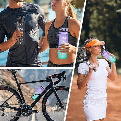 Enerbone Water Bottle, Leakproof BPA &amp; Toxic Free, Motivational Water Bottle with Times to Drink and Straw, Fitness Sports Water Bottle with Strap for Office, Gym, Outdoor Sports