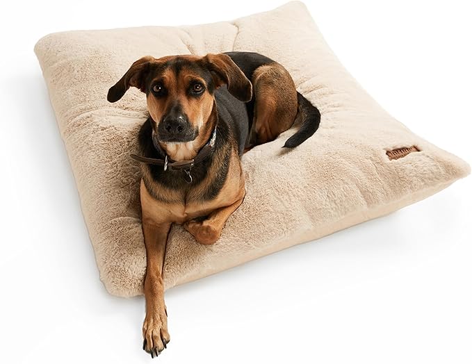 UnHide Floof Pet Pillow - Extra Soft Dog Bed Pillow- Removable Faux Fur Cover - Machine Washable - Helps Ease Pet Anxiety &amp; Provides The Perfect Sleep, 28 x 36 x 5, 10lbs - Beige