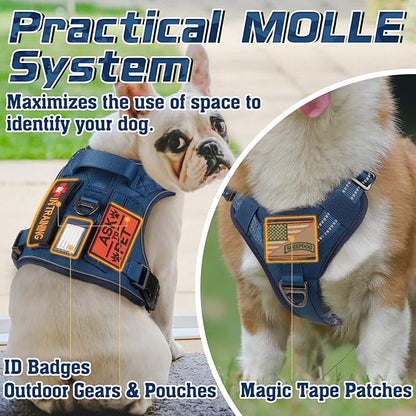 rabbitgoo Tactical Dog Harness for Small Dogs, No Pull Military Service Vest with Handle &amp; Molle, Easy Control for Training Walking, Adjustable Reflective Straps, Blue, S