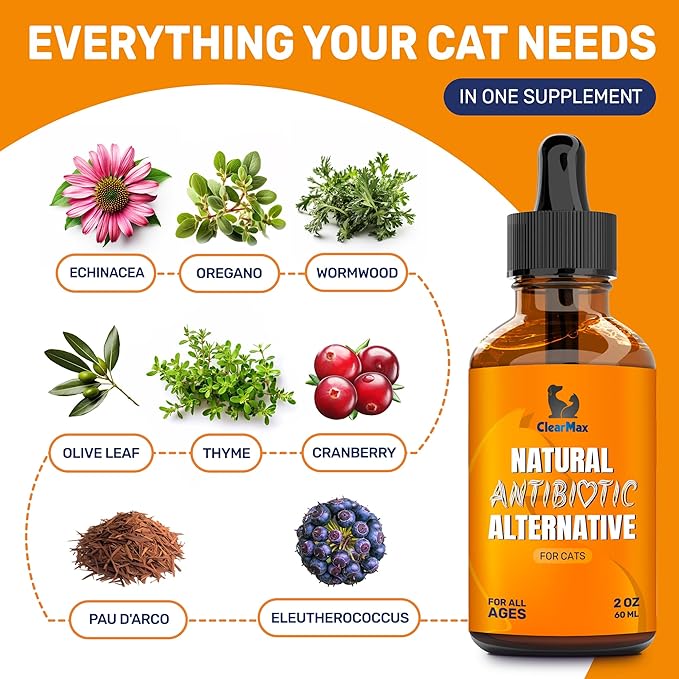 Cat Antibiotic to Help with Cough &amp; Allergies – Antibiotics for Cats to Aid with UTIs and Digestive Moments – HIPS &amp; Joints Support – Attractive Chicken Taste – 2 Oz Bottle