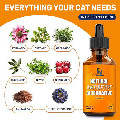 Cat Antibiotic to Help with Cough &amp; Allergies – Antibiotics for Cats to Aid with UTIs and Digestive Moments – HIPS &amp; Joints Support – Attractive Chicken Taste – 2 Oz Bottle