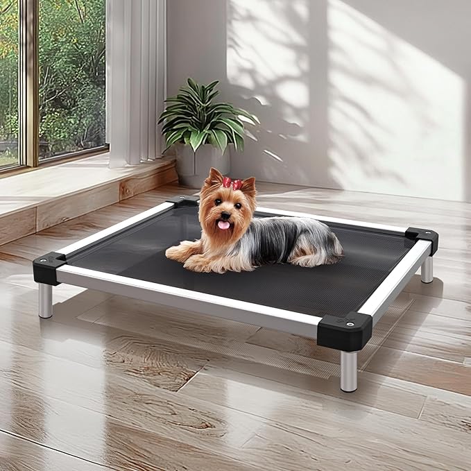 FXW TitanNest Chew-Proof Elevated Dog Bed, Raised Cot for Indoor/Outdoor/Camping Use, Durable &amp; Waterproof Cooling Pet Bed for Toy Dogs, 23.0" L x 17.0" W x 4.5" H, Black