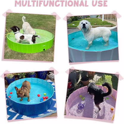 Furrybaby Dog Pool, Foldable Dog Pools for Large Dogs Portable Kiddie Pool Pet Doggie Wading Swimming (Pink 63&